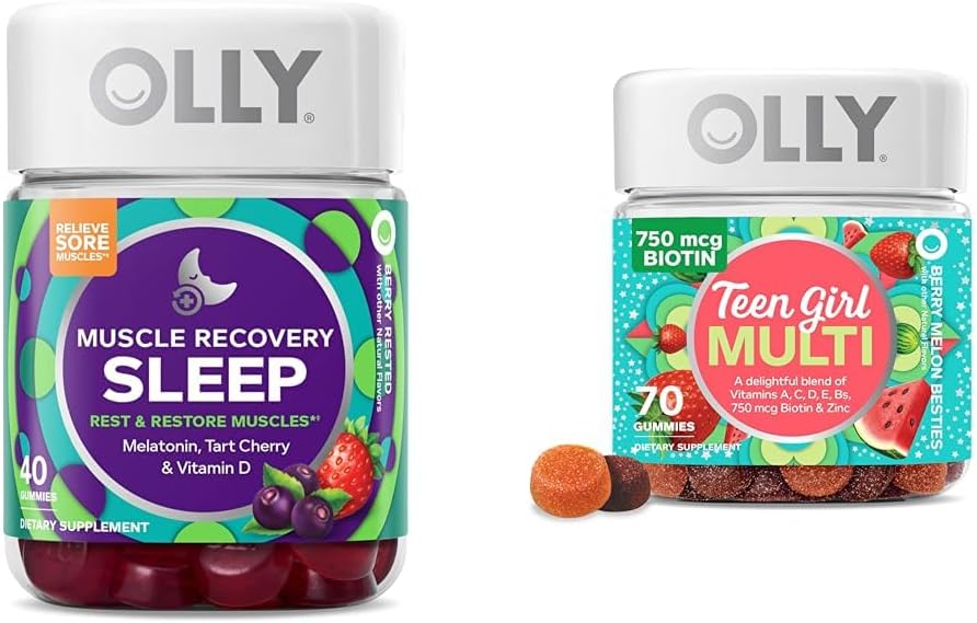 OLLY Muscle Recovery Sleep Gummies 40 Count and Teen Girl Multi Gummy, Vitaminas, 70 Cuenta