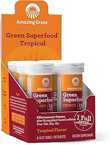 Amazing Grass Fizzy Green Tablets Energy Tropical: Greens + Green Tea Caffeine, Water Flavoring Tablet with Antioxidants, 60 Count