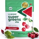 Mejor mezcla de Super Verdes Polvo con 40+ Superalimentos – Delicious Daily Green Powder con vitamina B12, zinc, vitamina C, magnesio y calcio – Green Juice Superfood Mix - Cherry Flavor