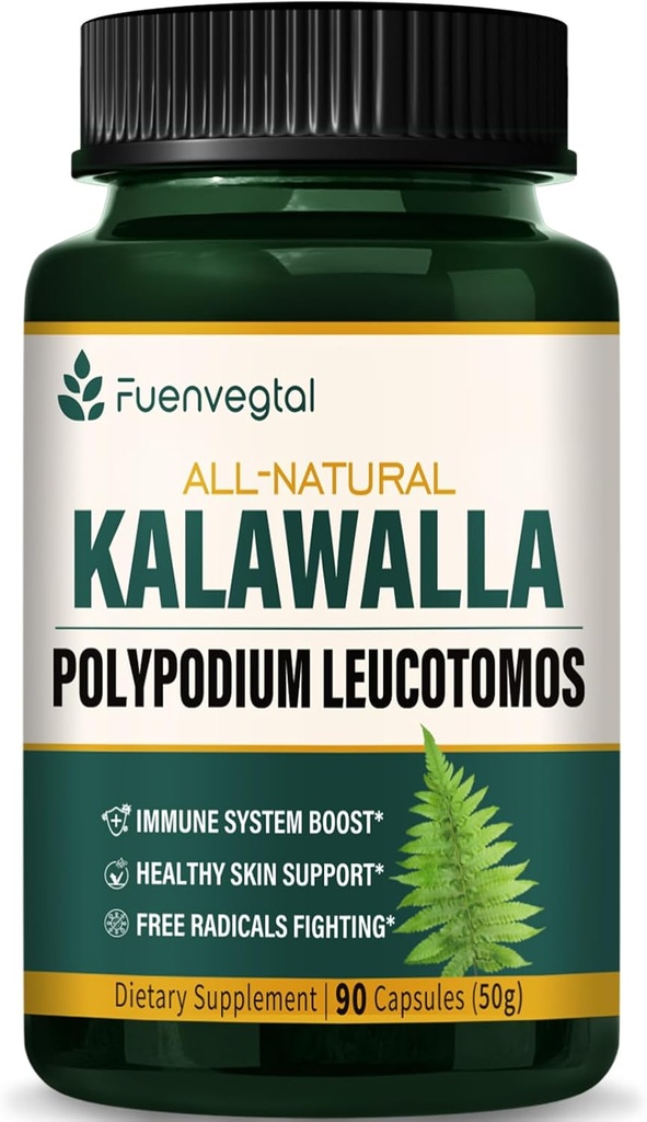 Kalawalla Root Capsules, Polypodium Leucotomos Extracto Suplementos Apoyo Sistema Inmunitario, Salud de la piel y Defensa Radical Libre, dura 3 meses. Cuenta 90
