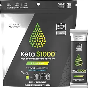 Keto S1000 Electrolyte Powder Packets ← Keto y Paleo Friendly Silencio No Sugar, Calories, Maltodextrin ← Clean TEN 30 Citrus Salt Hydration Stick Packs