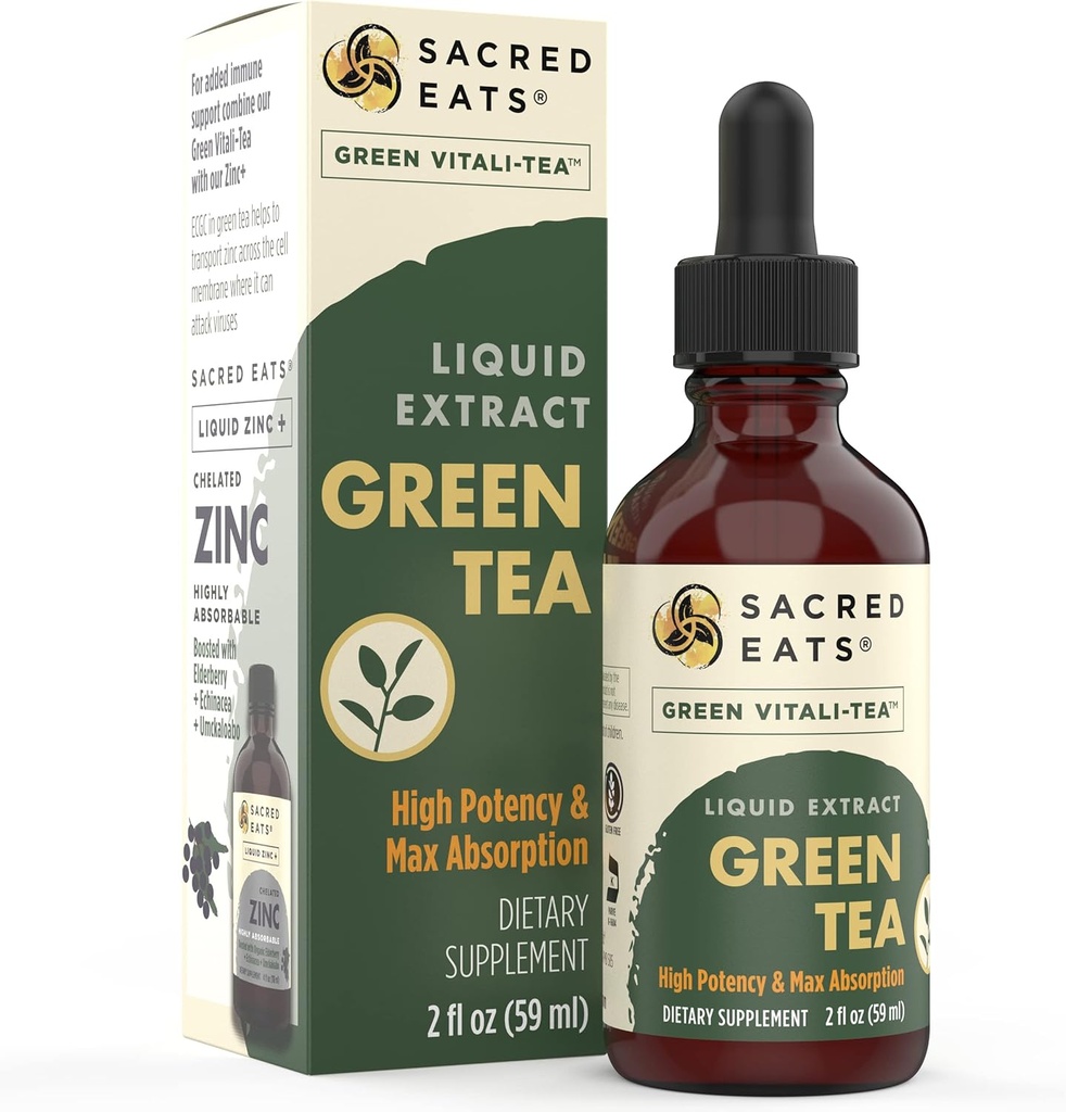 Green Tea Liquid Extract Drops - Immune Support (Antioxidants & Polyphenols) Suplemento. Promueve Gentle Energy. Ingredientes orgánicos, no transgénicos, alcohol " gratis (sin sabor)