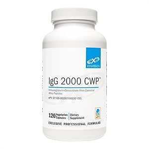 XYMOGEN IgG 2000 CWP - Concentrado de inmunoglobulina (desde Péptidos Colostrales Whey) para apoyar la salud de Gut, función de inmune + actividad de citoquina sana (120 cápsulas)