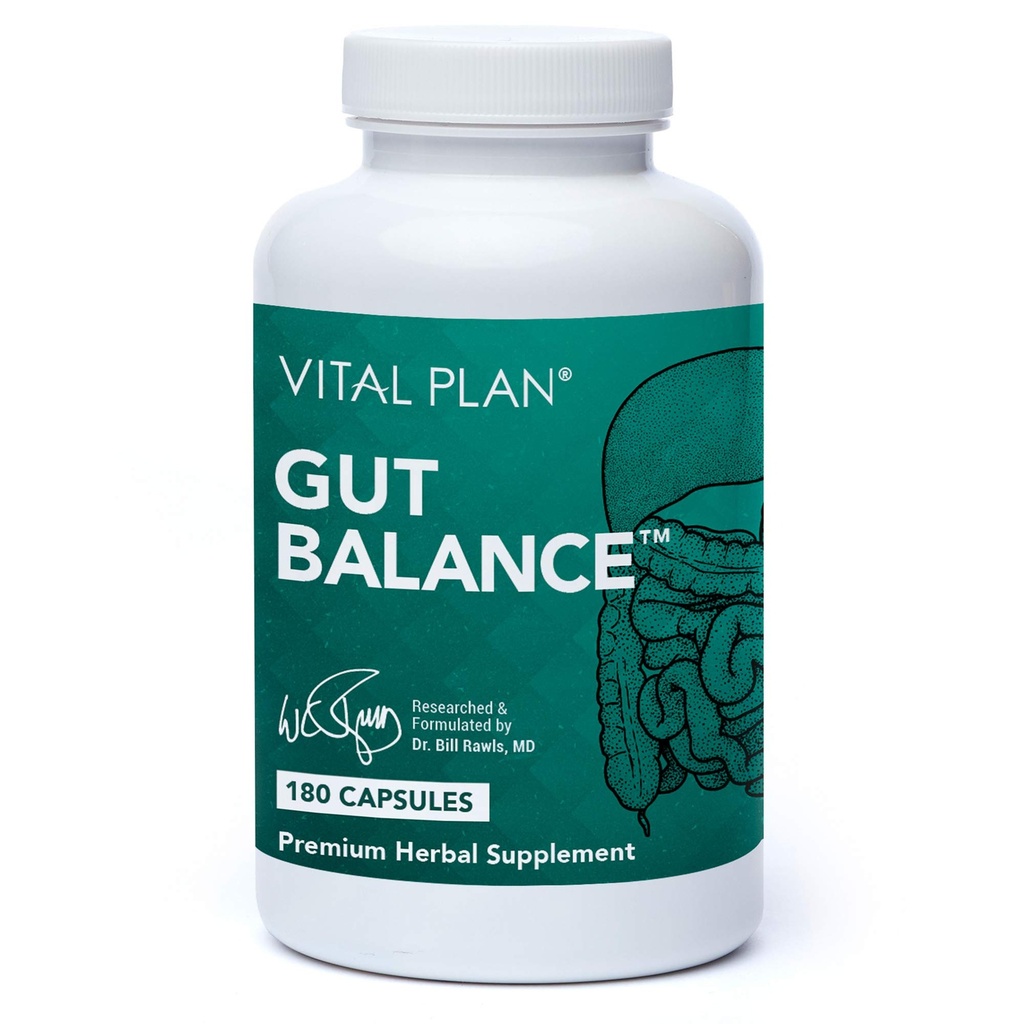 Plan Vital Gut Balance Suplemento del Dr. Bill Rawls - Advanced Digestive Health Support Formula w/Clinical-Grade Slippery Elm Bark, Berberine &amp; Dandelion Extract for Women &amp; Men (180 cápsulas)