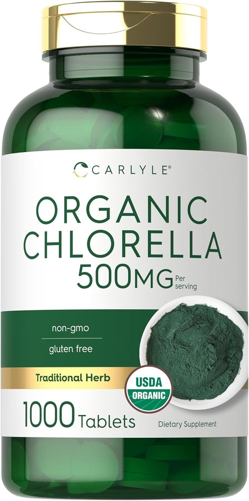 Carlyle Chlorella Tablets Organic 500 mg | 1000 Count | Vegetarian, Non-GMO, and Gluten Free Supplement