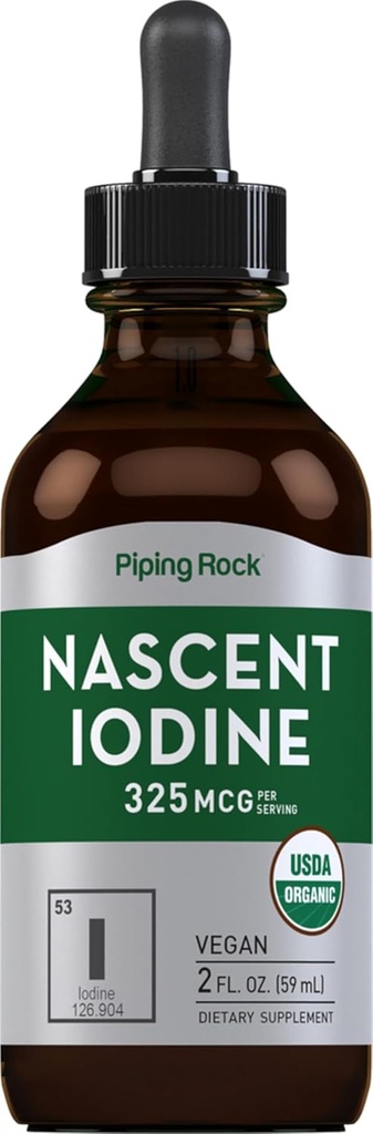 Piping Rock Nascent Iodine Drops Organic TENIDO 2 fl oz ANTE Líquido Vegan Suplemento TENIDO Non-GMO, Gluten Free