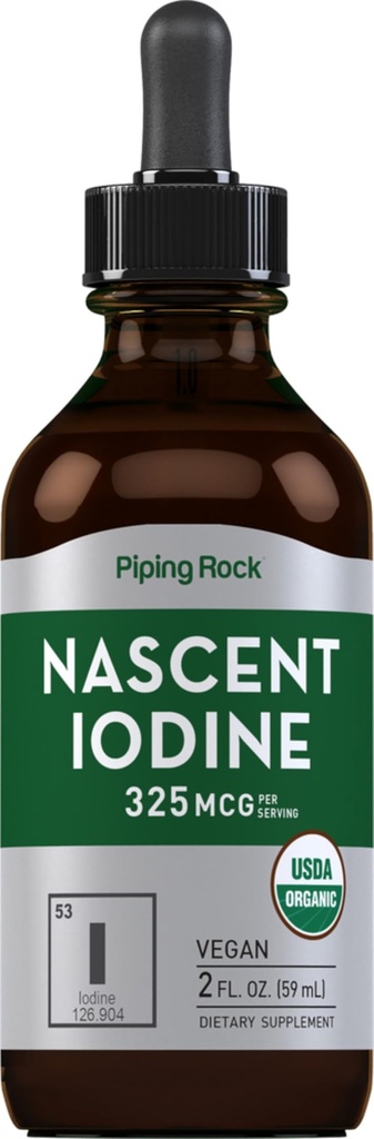 Piping Rock Nascent Iodine Drops Organic TENIDO 2 fl oz ANTE Líquido Vegan Suplemento TENIDO Non-GMO, Gluten Free