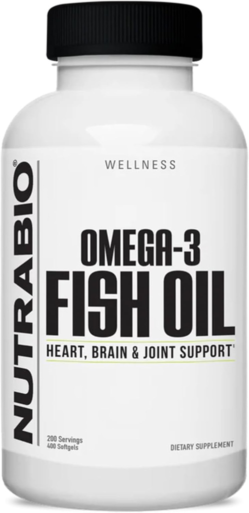 NutraBio Omega 3 Suplementos de aceite de pescado, 2.000 mg, 400 Softgels - EPA DHA Omega 3 Suplemento de ácido graso para ayudar a apoyar un corazón saludable