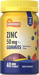 Sundance Zinc Gummies for Adults ← 50mg ← Mixed Berry Flavor ← Vegan, Non-GMO y Gluten suplemento gratis