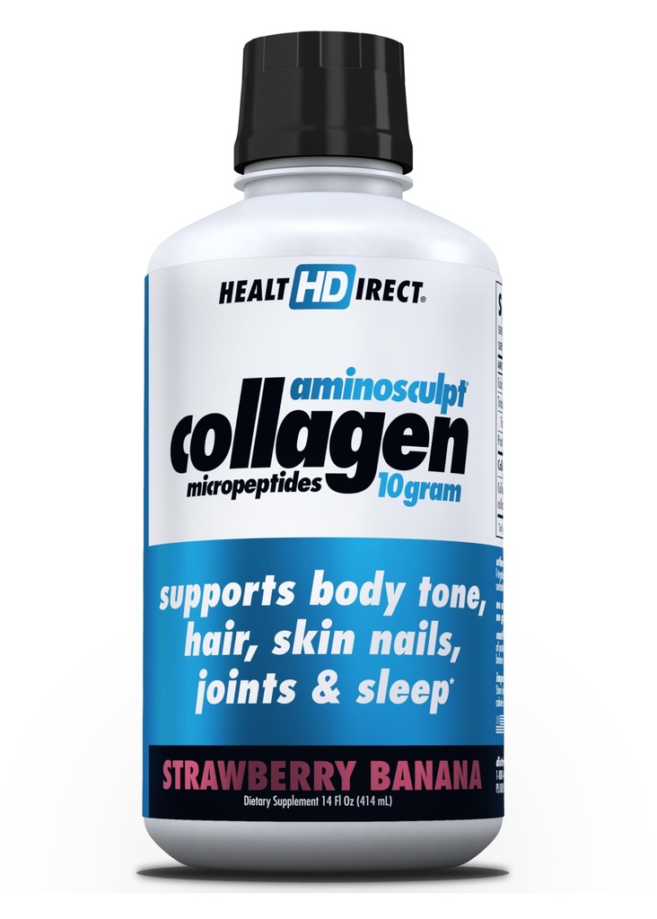 HEALTH DIRECT – AminoSculpt Liquid Collagen Micropeptides – 14 FL Oz – 14 Servings – 10 Grams of Premium Medical-Grade Liquid Collagen for Women – Strawberry Banana