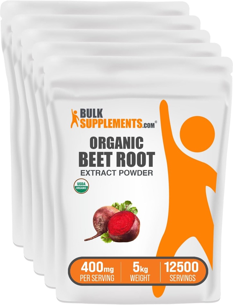 BulkSupplements.com Extracto de remolacha orgánica Powder - Powder de remolacha, Suplemento de óxido nítrico - Vegan &amp; Gluten Gratis, 400 mg por ser, 1kg (2,2 libras) (Pack de 5)