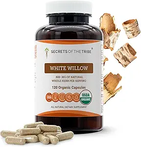 Secretos de la tribu White Willow capsules 800 mg USDA Organic White Willow (Salix Alba) Dried Bark (120 cápsulas)