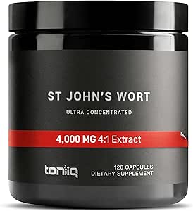 1000mg Ultra High Strength St. John's Wort Capsules (No-GMO) - 7X Concentrated Extract - 0,3% Hypericin - Highly Purified and Bioavailable - 120 Capsules