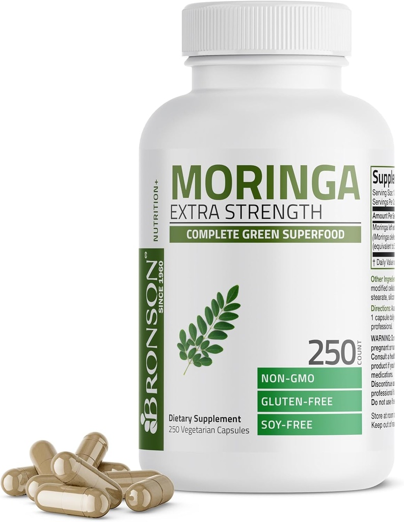 Bronson Moringa Extra Strength Capsules Moringa Oleifera Powder, 250 Conde
