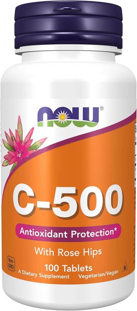 AHORA Suplementos de alimentos, vitamina C-500 con caderas rosas, protección antioxidante*, 100 tabletas