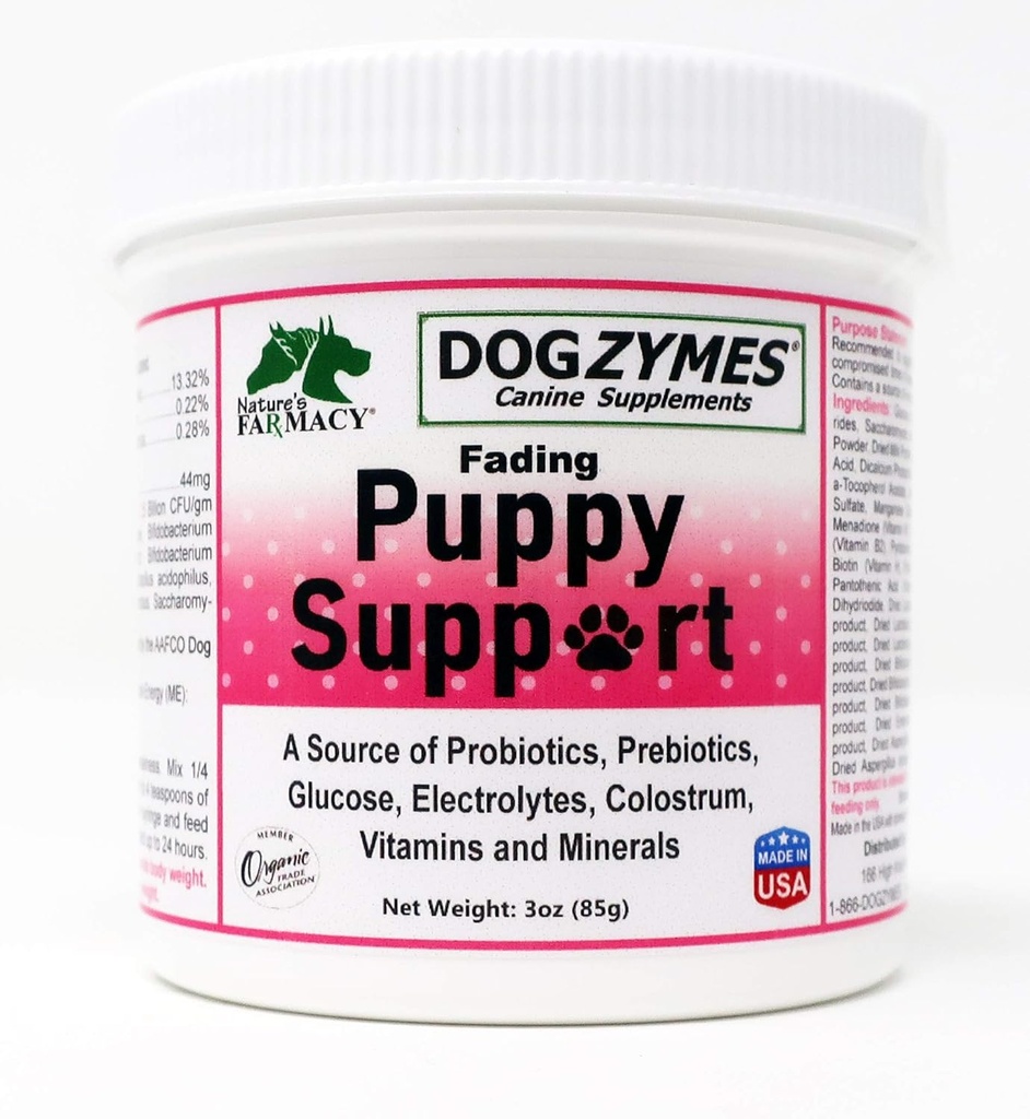 Dogzymes Fading Puppy Support Probióticos Prebióticos Enzymes Glucose Electrolytes Vitaminas Minerales Mezcla 1 a 16 con Agua (3 onzas)