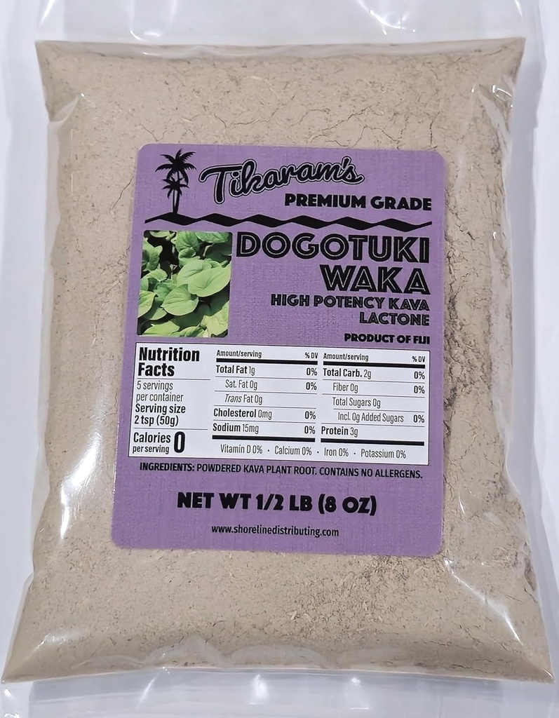 Kava Root Powder de Tikaram, Premium Grade Fiji Dogotuki Waka, Noble Strain, High Potency Lactone, 8 Ounce (Pack of 1)