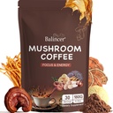 Mushroom Coffee, 6 Adaptogenic Mushrooms (Lion's Mane, Cordyceps, Turkey Tail & Other) Mixed with Premium Instant Coffee for Focus, Energy, Immune and Gut Health Support, 30 Servings