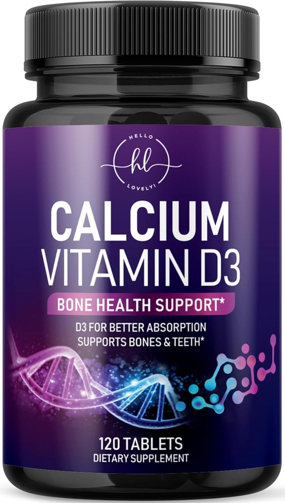 Suplemento de calcio 1200 mg - con vitamina D3 para la mejor absorción - apoya la salud inmunitaria, los huesos y los dientes - carbonato de calcio natural + 1600 UI de D3 - embotellado en EE.UU. para hombres de mujeres - 120 tabletas