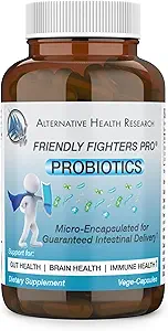 Amistosos luchadores Pro® Probiótico Silencio Digestivo &amp; Salud Inmunitaria* Inflamación saludable* " Alivio de la alergia* ← Micro-Encapsulado para Entrega Garantizada Ø 1 Mes de Suministro Ø 2 mil millones de CFU para uso diario seguro