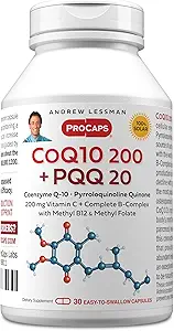 ANDREW LESSMAN Coenzyme Q-10 200 Plus PQ 20mg - 30 Capsules - Maintains CoQ10 Levels, Optimum Cellular Energy, Supports Energy Production, Heart, Brain, Liver, Kidney, Pancreas. No hay aditivos