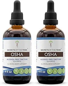 Secretos de la Tribu OSHA Extracto líquido libre de alcohol, OSHA (Ligusticum porteri) Dried Root (2x4 FL OZ)