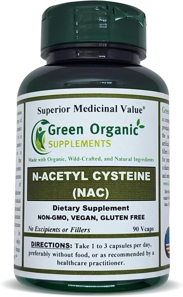 Green Organic Supplements' N-Acetyl Cysteine (NAC), 90 VCaps, High Absorbable, Non-GMO, Gluten-Free ANTE Balance Immune System and Supports Health (Pack of 1)