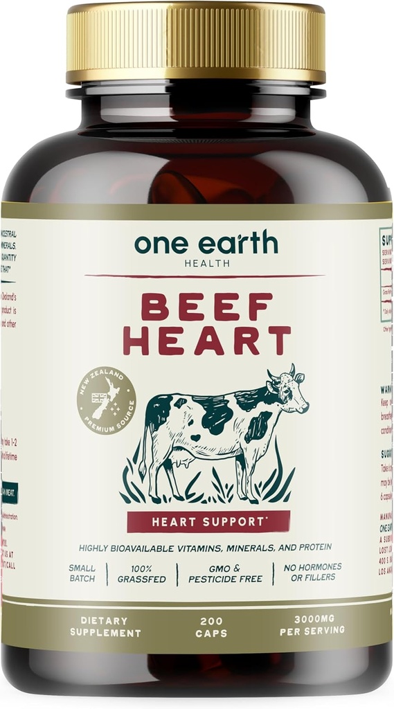 Grass Fed Beef Heart - New Zealand Sourced Heart. 3000mg por Serving, 200 Count