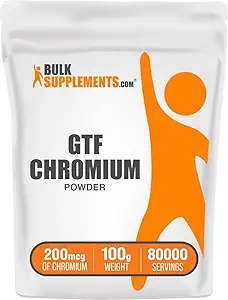 BulkSupplements.com Chromium GTF Powder - Chromium Polynicotinate - Gluten Free &amp; Yeast Free, 1.25mg por Serving (200mcg), 100g (3.5 oz) (Pack of 1)