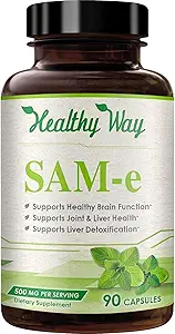 Healthy Way 500mg SAM-e Supplement - High Strength 500mg S-Adenosyl-L-Methionine Capsules for Joint Brain Liver and Mood Support - Non-GMO High Absorption Same Supplement (90 Servings)