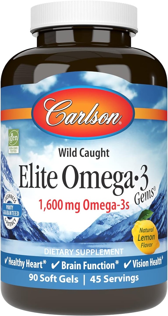Carlson Labs Wild Caught Elite Omega-3, 1600mg, Omega 3s, Soft Gels, 90 Conde