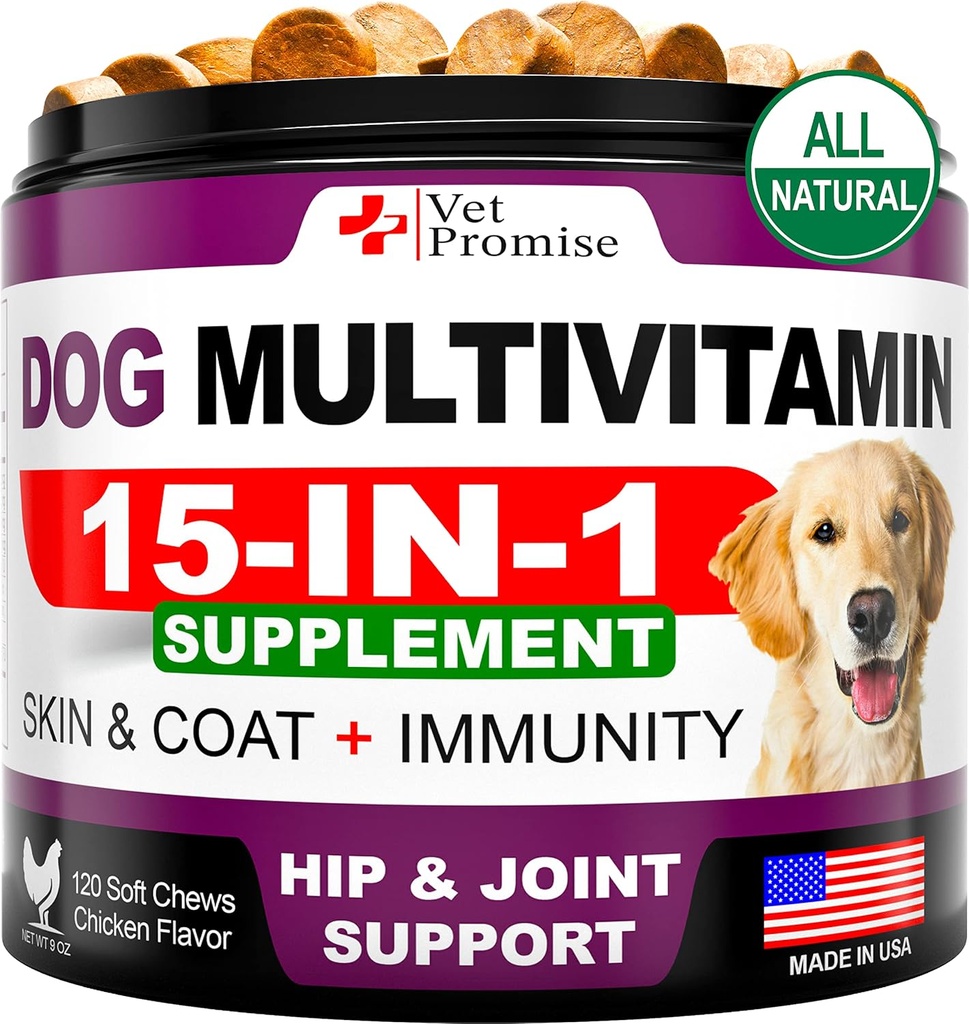 Perro multivitamínico Chewable con Glucosamina - Vitaminas y Suplementos para perros - Senior &amp; Puppy Multivitamin for Dogs - Pet Joint Support Salud - Inmunidad - Movilidad - Energía - Gut - Skin - 120 Chews