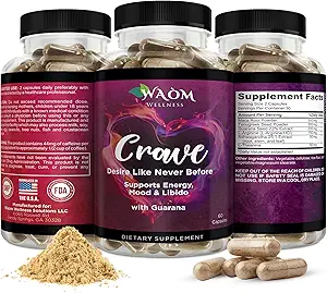 Crave – Booster de Deseo de Mujeres con Maca, Ashwagandha & L-Theanine – Energía Natural, Mood &amp; Hormone Balance Support – 60 cápsulas Vegan