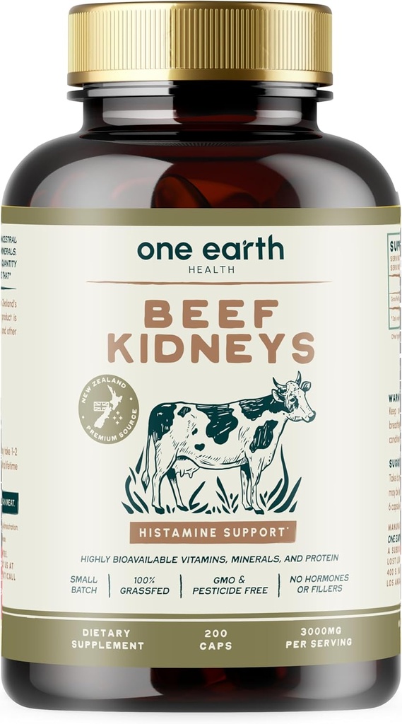 Grass Fed Beef Kidney Supplement - (200 Count) New Zealand Fuented for Kidney Support and DAO Health