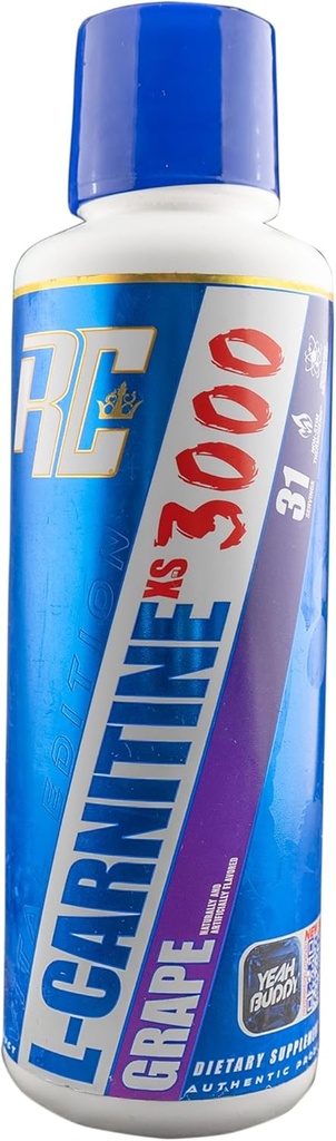 Ronnie Coleman Signature Series L-Carnitine XS 3000 Liquid, Amino Acids Metabolismo y Lean Muscle Strength Support, Stimulant Free, Sugar Free, Zero Carbs, Grape, 16 Oz