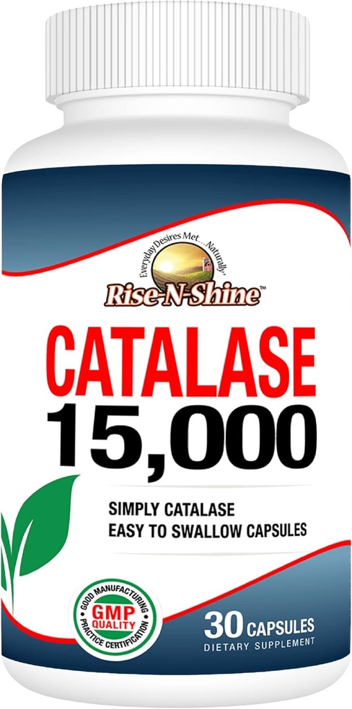 Rise-N-Shine Catalase Suplemento 15,000 - Potente Antioxidante Enzyme para la salud del cabello - Suplementos para el cabello fuerte - 30 Day Supply
