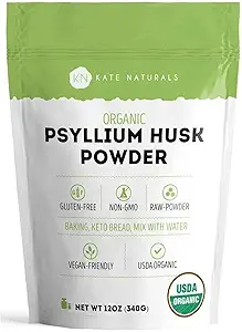 Kate Naturals Psyllium Husk Polvo para Hornear, Fibra & Digestión. Psyllium Seed Powder for Dogs & Cats (12oz, Organic, Gluten Free, Pet Safe)
