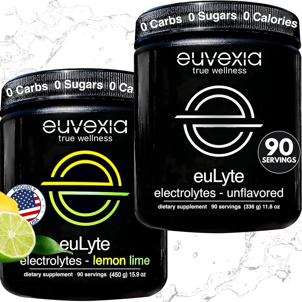 Euvexia Dr Ekberg euLyte Electrolytes Bundle ANTE Desarrollado + Lemon Lime Variety Pack ¦ Sugar Free Electrolyte Powder with 80+ Minerals ← 90 Servings Every Flavor ¦ Keto Fasting Hydration Support