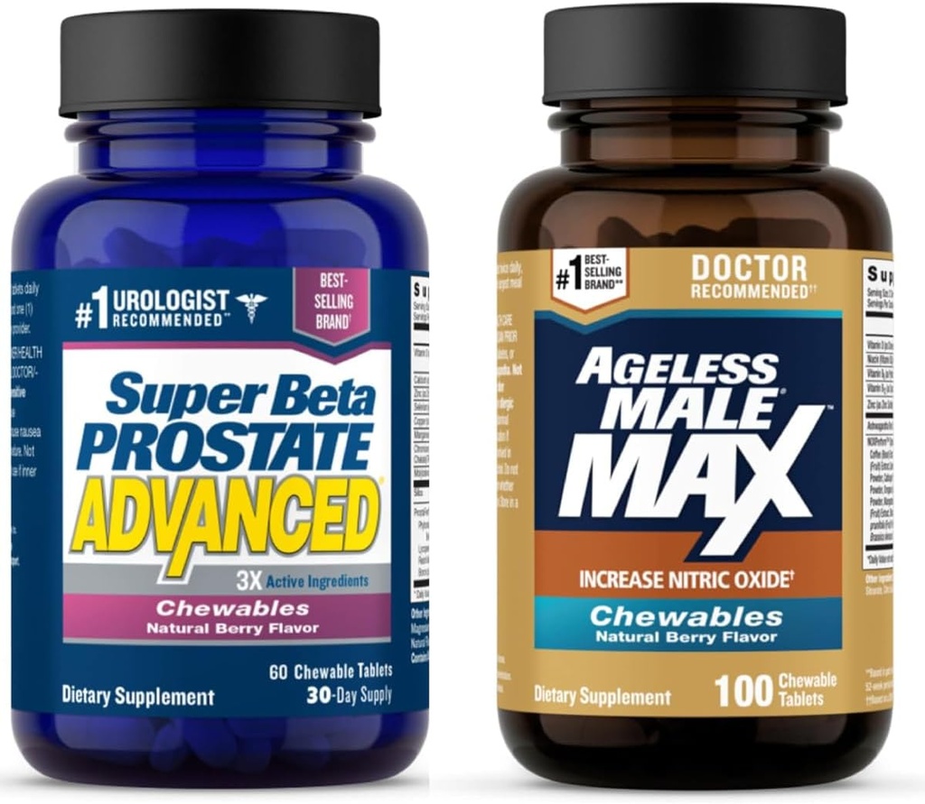 Super Beta Prostate Advanced and Ageless Hombre Max Nitric Oxide Booster Chewable Suplementos
