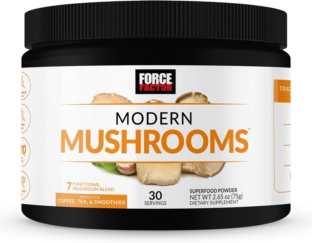 Factor de fuerza Mushrooms moderno Polvo, Mushroom Suplemento para apoyar Energía, Focus, Inmunity, " Digestión con Cordyceps, Turquía Tail, Chaga, Reishi, Lion’s Mane, Shiitake, Unflavored, 30 Servimientos