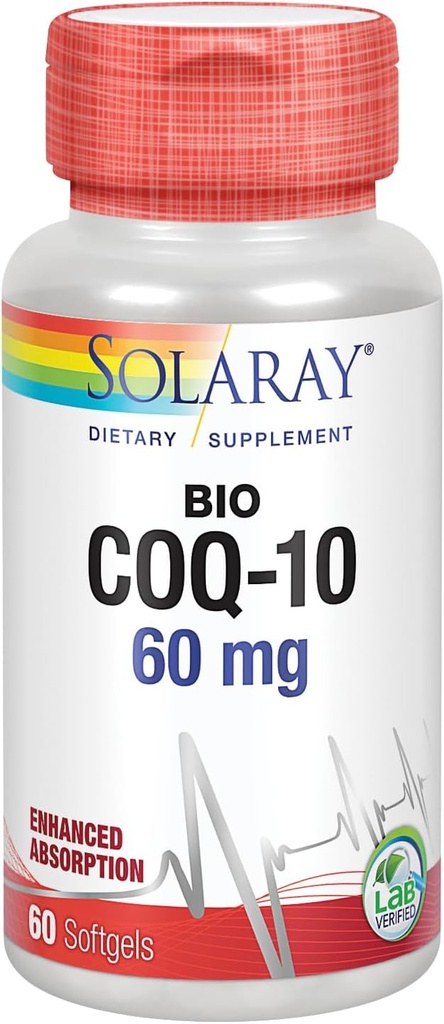 SOLARAY Bio CoQ-10 60 mg ← Absorción reforzada ← Vitaminas A &amp; E Vida Saludable Corazón &amp; Celular Energética Soporta 60 Softgels