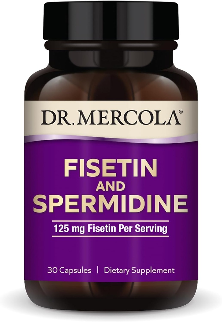 Dr. Mercola Fisetin y Spermidine, 30 cápsulas 125 mg Fisetin, No GMO, Gluten Free, Soy Free