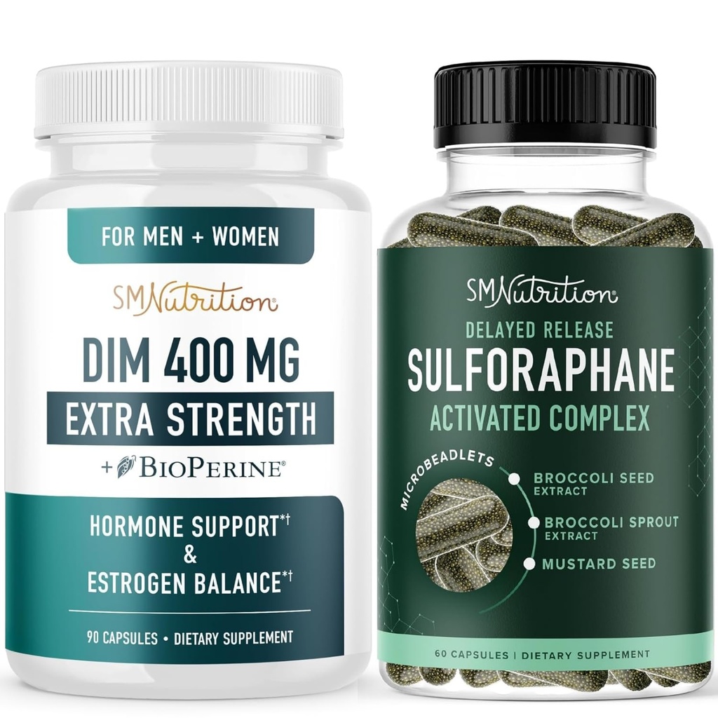 Sulforaphane Complex & 400mg DIM Supplement for Enhanced Estrogen Balance for Women | Advanced Microbeadlet Hormone Balance Supplement (60 Servings) with Extra Strength DIM (90 Servings)
