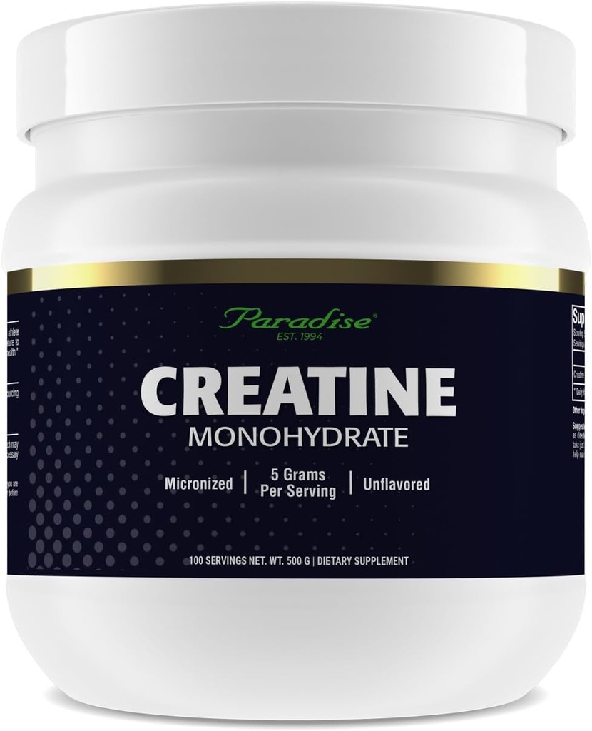 Powder de Monohidrato de Creatina Paradisiaco, Micronizado para la Absorción Mejorada, soporta el edificio del músculo " Rendimiento Atlético, 500g, 100 Servimientos