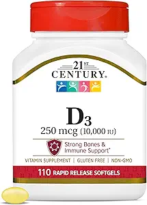 21st Century Vitamina D3 250 mcg (10.000 UI) Rapid Release Softgels, 110 Conde