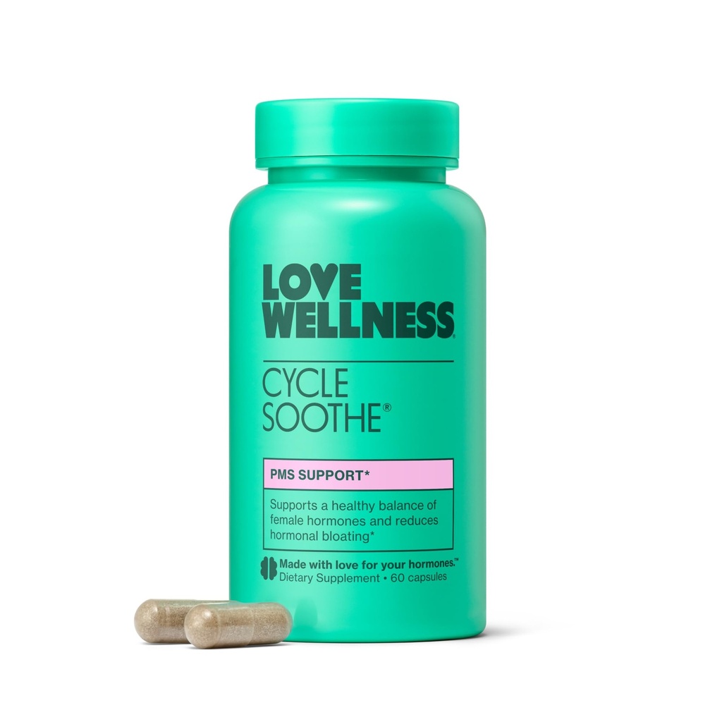 Love Wellness Cycle Soothe Supplement ← Promueve un Happy Mood Silencio Ayuda con PMS Hormonas, Stress Relief, &amp; Mejora Mood Silencio 60 cápsulas