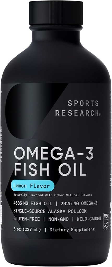 Sports Research® Omega-3 Fish Oil 4685mg - Fuente de Wild Caught Alaska Pollock - Natural Lemon Flavor, MSC Certified Sustainable - 8oz (48 Servings)