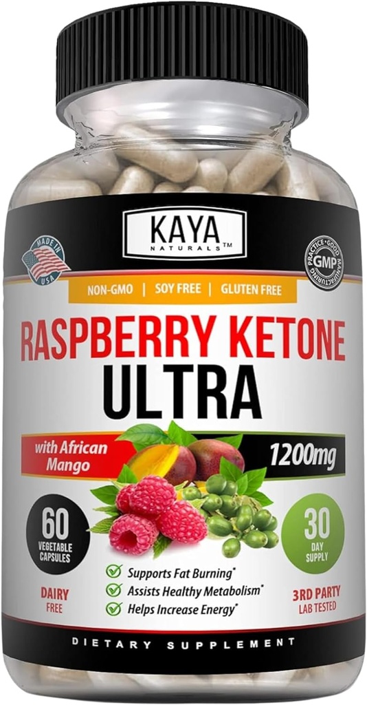 Kaya Naturals Keto Dieta Raspberry Ketone - Suplemento de Pérdida de Peso, Control de Appetite, Metabolismo de Boost - 60 Cuenta