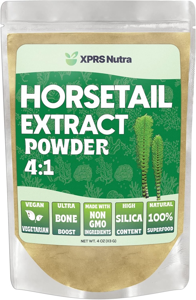 XPRS Nutra Horsetail Extract Powder for Hair, Nails, and Bones - High Potency Horsetail Powder - High Silica Content for Maximum Results - Vegan Friendly Horstail Extract (4 oz)