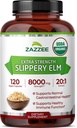 Zazzee USDA Organic Slippery Elm Bark 20:1 Extracto, 8000 mg Fuerza, 120 cápsulas Vegan, 4 meses de suministro, Standardizado, Concentrado 20X Extracto, 100% Vegetariano, All-Natural, Non-GMO, Made in the USA